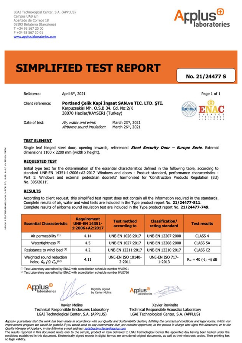 Portal Çelik Kapı Belgelerimiz