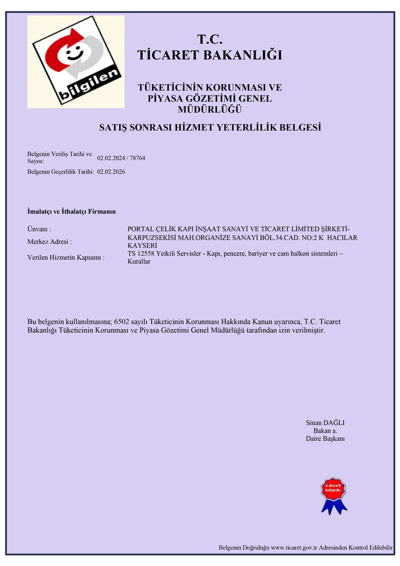 Portal Çelik Kapı Belgelerimiz