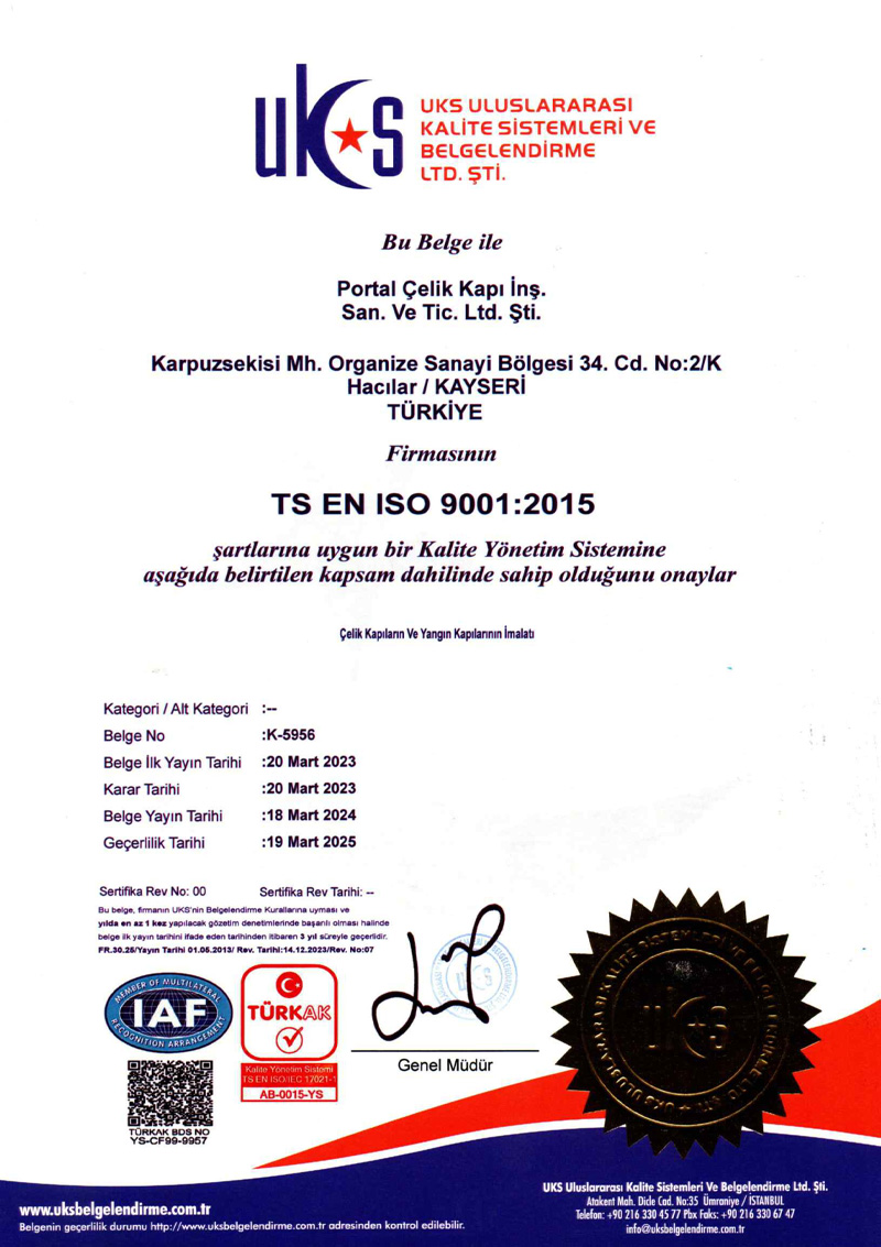 Portal Çelik Kapı Belgelerimiz