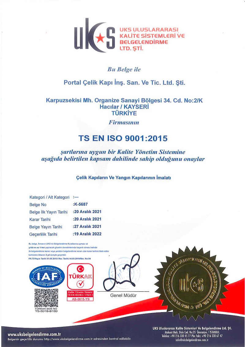 Portal Çelik Kapı Belgelerimiz
